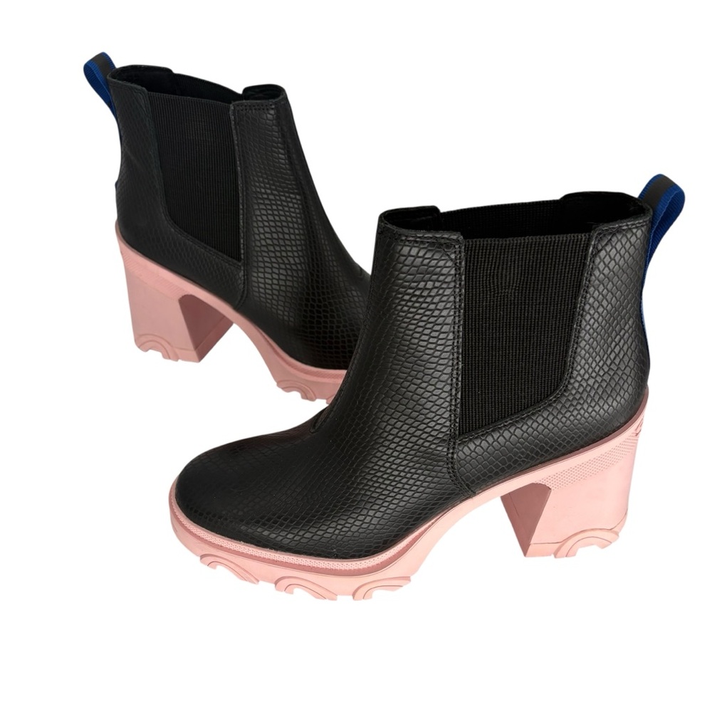 NWOT SOREL Women's Brex Heel Chelsea Boots in Black/Pink - Picture 7 of 12